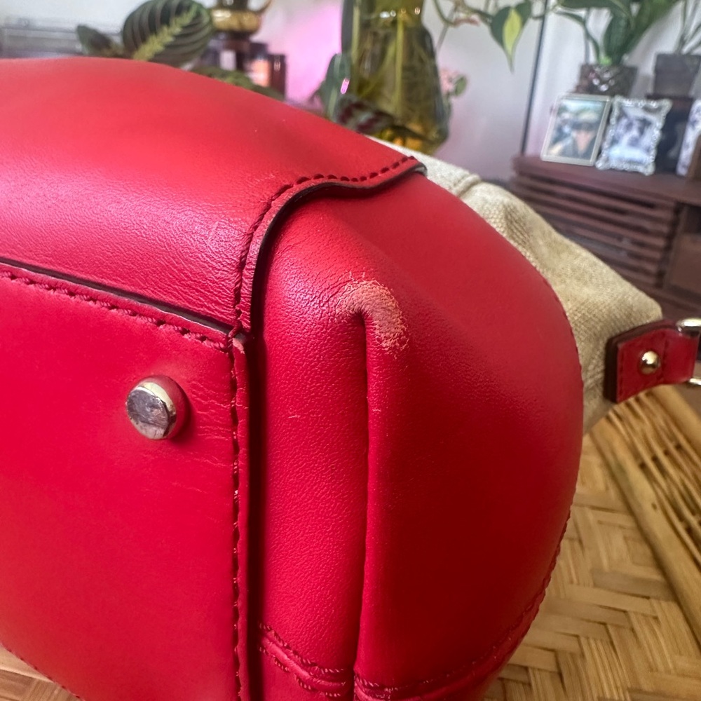 Kate Spade canvas & leather satchel w red trim 
classic, structured everyday bag - Picture 6 of 8